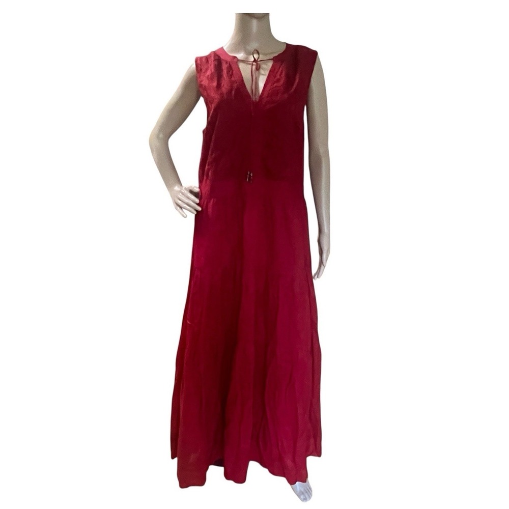 Sundance Maxi Dress Womens Medium Red Ramie Embroidered Tiered Boho V-Neck NEW